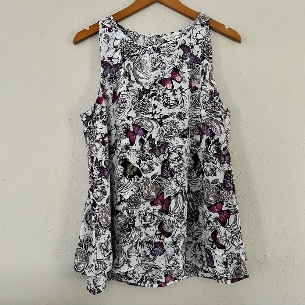 🦋 Christopher & Banks White Purple Butterfly Sleeveless Tank Top Blouse Medium